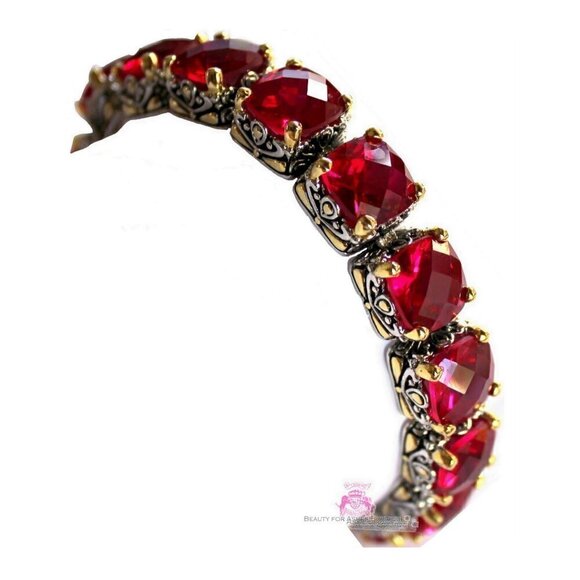 Cubic Zirconia Ruby Red Checker Two Tone Throne Room Chunky Tennis CZ Bracelet - Picture 1 of 2